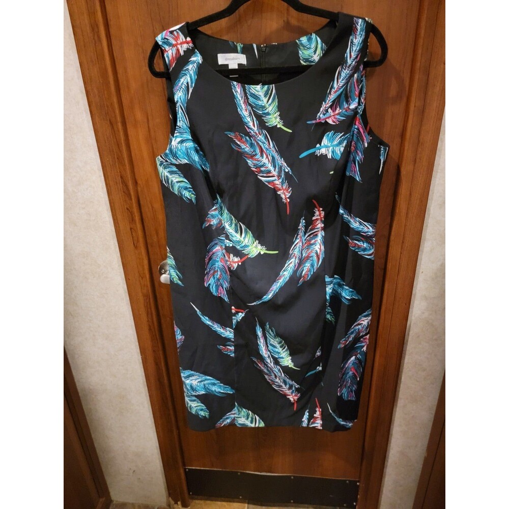 Dressbarn Dress Black w/ Feather print Sz 16